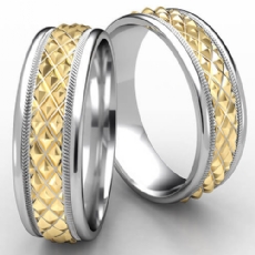 Cross Hatch Rope Round Edge Wedding Band Unisex Two Tone Gold