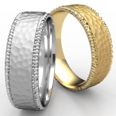Hammered Finish Center Rope Edge Wedding Band White Gold Men