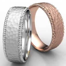 Hammered Finish Center Rope Edge Wedding Band 14k Rose Gold Men