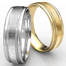 Swirl Finish Milgrain Round Edge Men Wedding Band White Gold