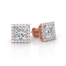 Prong Set Halo Princess Lab grown Diamond IGI Certified 18k Rose Gold  (2.22Ct. tw.)