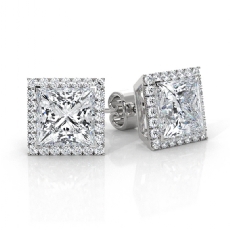 Claw Prong Halo Princess Lab grown Diamond IGI Certified 14k White Gold 4.31ctw