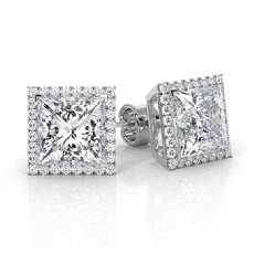 Claw Prong Halo Princess Lab grown Diamond IGI Certified 14k White Gold 5.36ctw