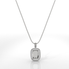 Pave Set Round Diamond Cushion Halo Solitaire Pendant in 14k White Gold 0.57ct