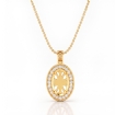 Pave Set Round Diamond Halo Oval Cut Solitaire Pendant in 14k Yellow Gold 0.63Ct - javda.com 