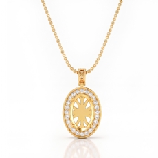 Pave Set Round Diamond Halo Oval Cut Solitaire Pendant in 14k Gold Yellow  (0.63Ct. tw.)