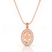 Pave Set Round Diamond Halo Oval Cut Solitaire Pendant in 18k Rose Gold 0.63Ct - javda.com 