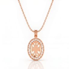 Pave Set Round Diamond Halo Oval Cut Solitaire Pendant in 18k Rose Gold  (0.63Ct. tw.)