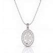 Pave Set Round Diamond Halo Oval Cut Solitaire Pendant in 14k White Gold 0.63Ct - javda.com 