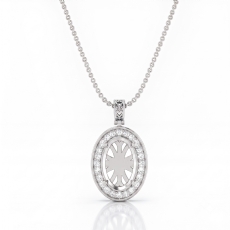 Pave Set Round Diamond Halo Oval Cut Solitaire Pendant in 14k White Gold 0.63ct