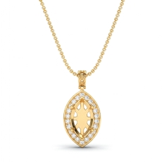 Pave Set Halo Round Diamond Marquise Solitaire Pendant in 14k Gold Yellow  (0.63Ct. tw.)