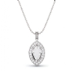 Pave Set Halo Round Diamond Marquise Solitaire Pendant in 14k White Gold 0.63Ct - javda.com 
