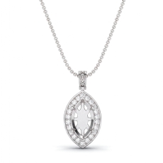 Pave Set Halo Round Diamond Marquise Solitaire Pendant in 14k White Gold 0.63ct