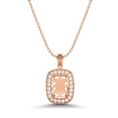 Pave Set Round Diamond Cushion Halo Solitaire Pendant in 18k Rose Gold  (0.57Ct. tw.)