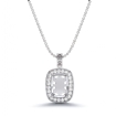 Pave Set Round Diamond Cushion Halo Solitaire Pendant in 14k White Gold 0.57Ct - javda.com 