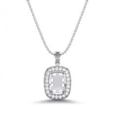 Pave Set Round Diamond Cushion Halo Solitaire Pendant in 14k White Gold 0.57ct
