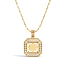 Round Pave Set Diamond Solitaire Pendant for Asscher Cut 18k Gold Yellow  (0.57Ct. tw.)
