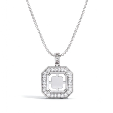 Round Pave Set Diamond Solitaire Pendant for Asscher Cut 14k White Gold 0.57ct.