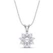 Flower Cluster Round Cut Semi Mount Double Bail Pendant in 14k White Gold 0.44Ct - javda.com 