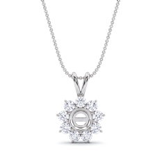 Flower Cluster Round Cut Semi Mount Double Bail Pendant in 18k Gold White  (0.44Ct. tw.)