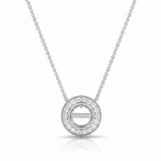 Milgrain Halo Bezel Round Cut Diamond Semi Mount Pendant 14k White Gold 0.17ct.