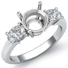Diamond 3 Stone Engagement Oval Round Ring Semi Mount 14k W Gold 1/2Ct