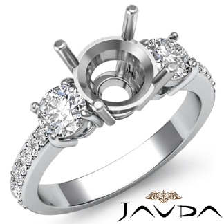 3 Stone Round Diamond Engagement Semi Mount Ring 18k Gold White Pave Setting 0.4Ct