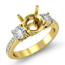3 Stone Round Diamond Engagement Semi Mount Ring 14k Gold Yellow Pave  (0.4Ct. tw.)