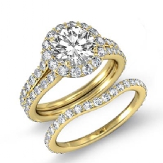 Split Shank Halo Bridal Pave diamond Ring 14k Gold Yellow
