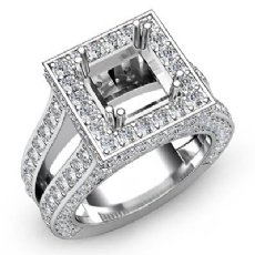 2.5Ct Diamond Engagement Ring Princess Semi Mount Halo Setting 14k White Gold
