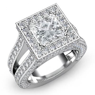 2.5Ct Diamond Engagement Ring Princess Semi Mount Halo Setting Platinum