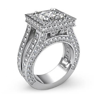 2.5Ct Diamond Engagement Ring Princess Semi Mount Halo Setting Platinum