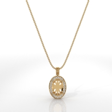 Pave Set Round Diamond Halo Oval Cut Solitaire Pendant in 14k Gold Yellow  (0.63Ct. tw.)