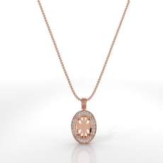 Pave Set Round Diamond Halo Oval Cut Solitaire Pendant in 14k Rose Gold  (0.63Ct. tw.)