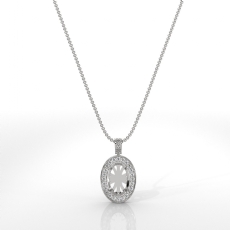 Pave Set Round Diamond Halo Oval Cut Solitaire Pendant in 14k White Gold 0.63ct