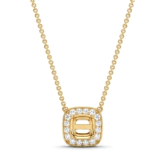Halo Pave Cushion Diamond Semi Mount Pendant With Chain 14k Gold Yellow  (0.12Ct. tw.)