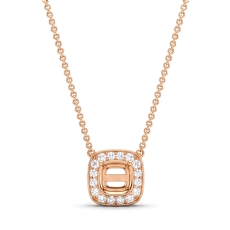 Halo Pave Cushion Diamond Semi Mount Pendant With Chain 18k Rose Gold  (0.12Ct. tw.)