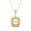 Halo Pave Round Cut Semi Mount Diamond Bail Pendant in 18k Yellow Gold 0.45Ct - javda.com 