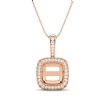 Halo Pave Round Cut Semi Mount Diamond Bail Pendant in 18k Rose Gold 0.45Ct - javda.com 
