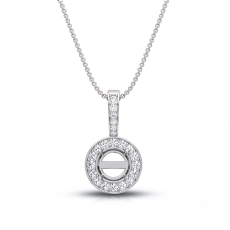 Halo Pave Round Cut Semi Mount Diamond Bail Pendant in 14k White Gold 0.19ct