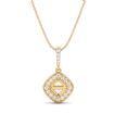 Halo Pave Cushion Cut Semi Mount Diamond Bail Pendant in 14k Yellow Gold 0.17Ct - javda.com 