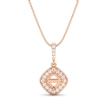 Halo Pave Cushion Cut Semi Mount Diamond Bail Pendant in 18k Rose Gold 0.17Ct - javda.com 