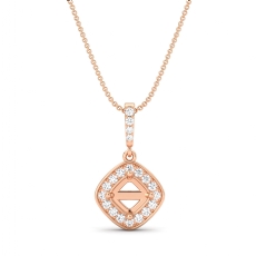 Halo Pave Cushion Cut Semi Mount Diamond Bail Pendant in 18k Rose Gold  (0.17Ct. tw.)