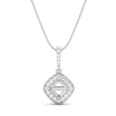 Halo Pave Cushion Cut Semi Mount Diamond Bail Pendant in 14k White Gold 0.17ct.