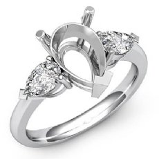 Pear Semi Mount 3 Stone Diamond Engagement Ring 14k White Gold 1/2Ct