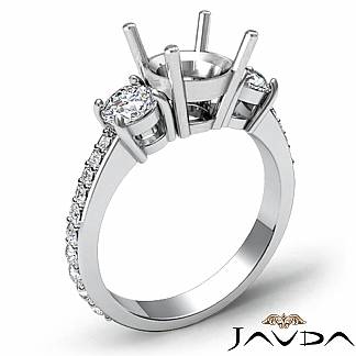 3 Stone Round Diamond Engagement Semi Mount Ring 18k Gold White Pave Setting 0.4Ct