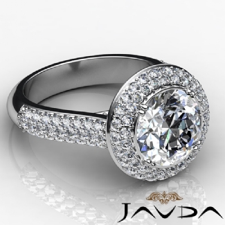 Diamond Engagement Ring Halo Pave Setting 14k White Gold Round Semi Mount 1.5Ct