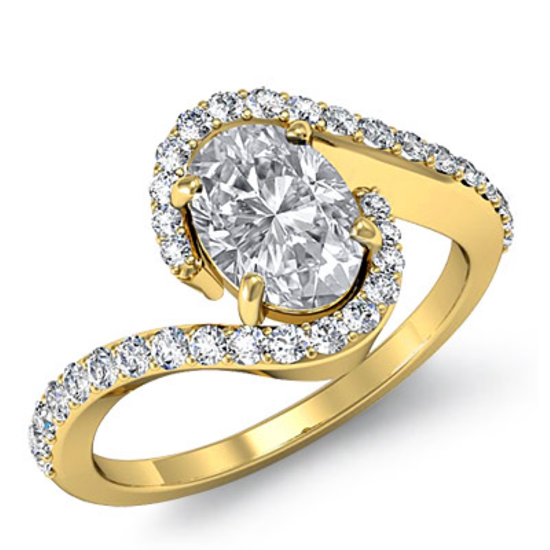Curve Shank Halo Sidestone diamond Ring 18k Gold Yellow