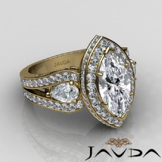 Vintage Inspired 3 Stone Halo diamond Ring 14k Gold Yellow