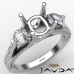 Three Stone Cushion Diamond Engagement Ring Set 14k White Gold Semi Mount 1.2Ct - javda.com 